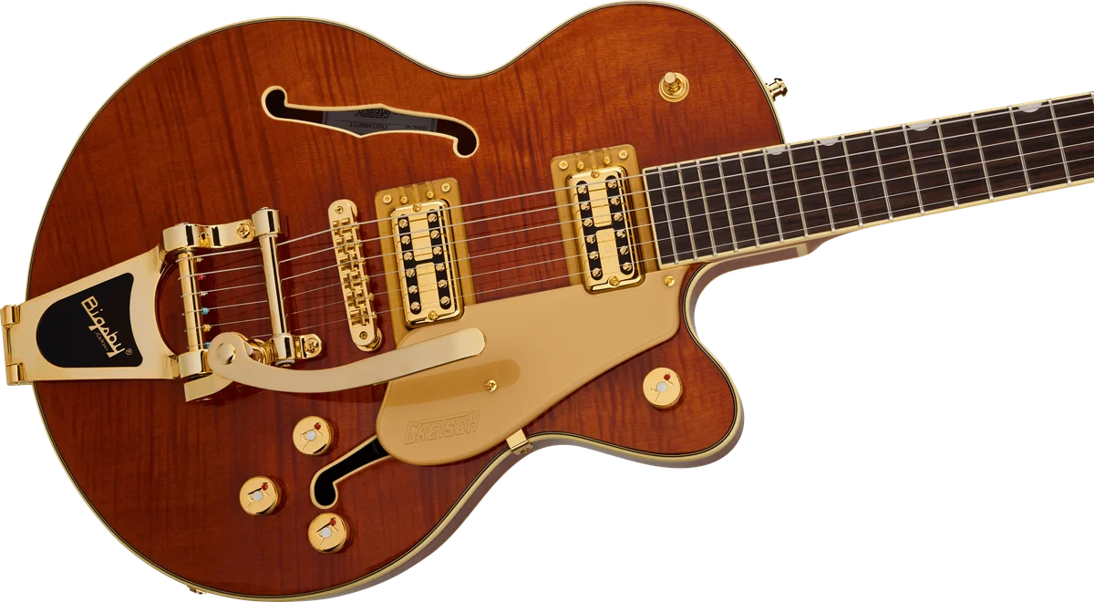 Electromatic LTD Flame Okoume Broadkaster Jr. Single-Cut with Bigsby