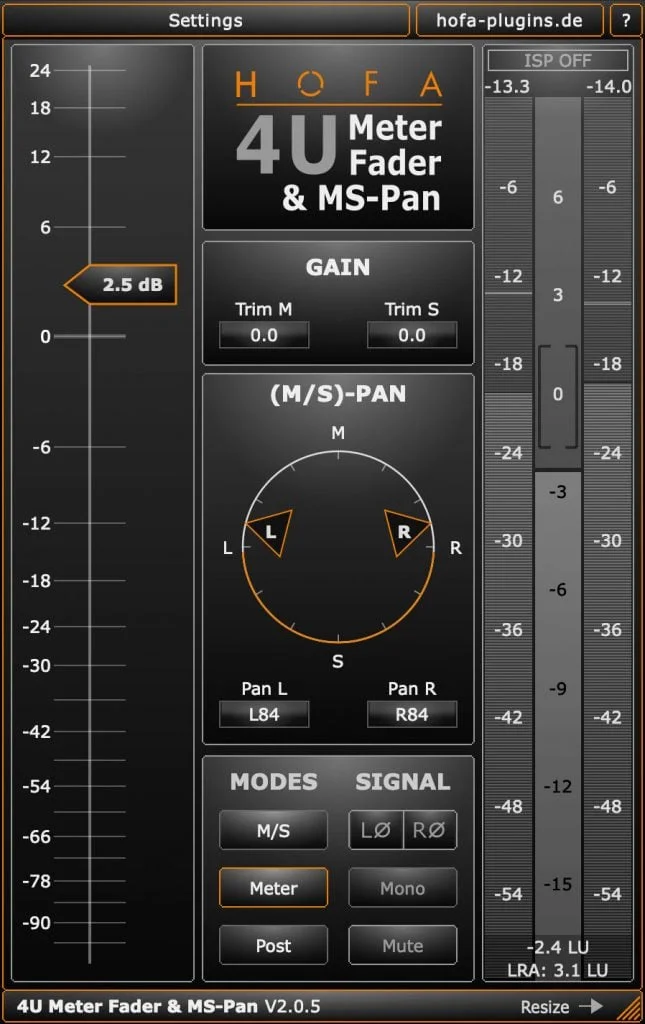 4U Meter, Fader & MS-Pan